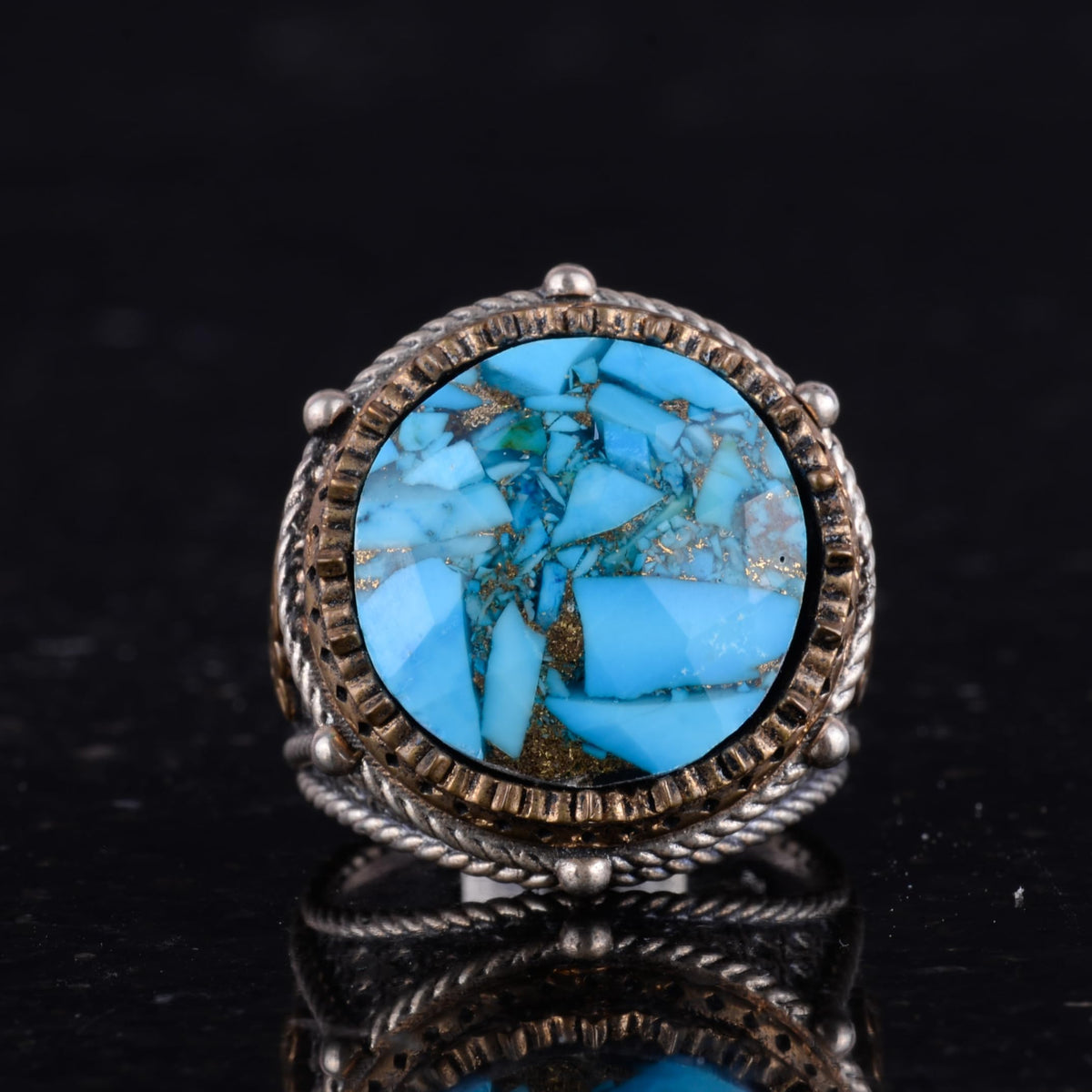 Silver Men's Ring with Natural Turquoise Stone — 4