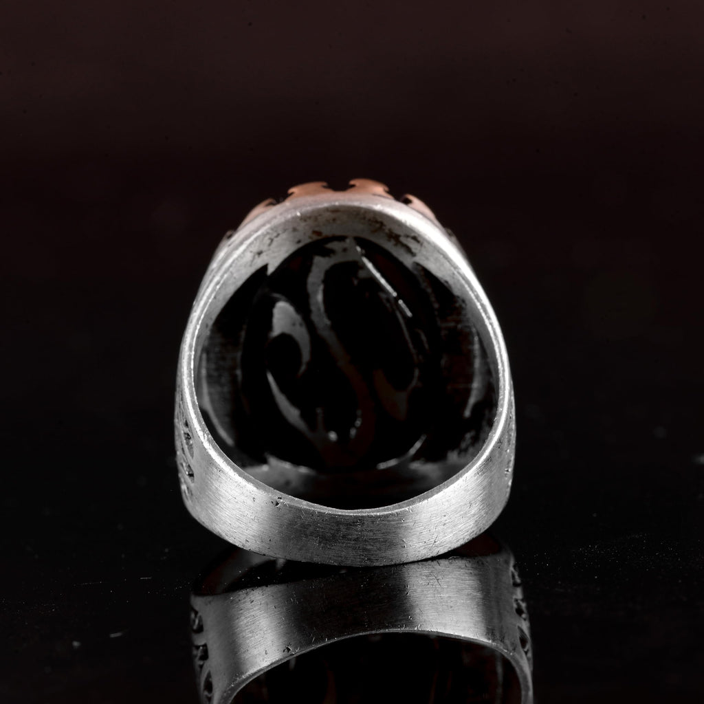 Falcon Jewelry Handmade 925 Sterling Silver Men’s Ring with Natural Ruby Gemstone, Art Deco Falcon Design, Vintage State