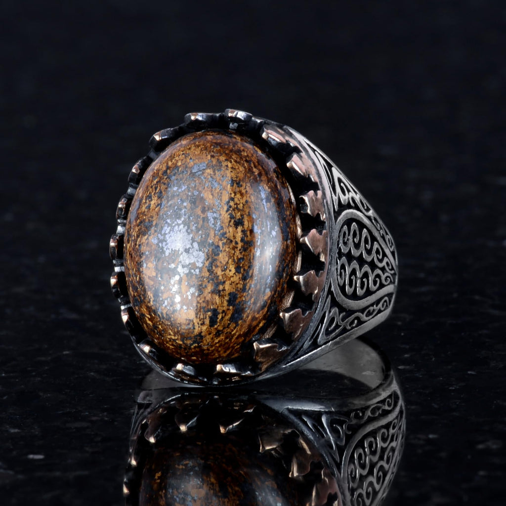 925 Sterling Silver Men's Ring - Handmade Elegance with Bronzite Stone — 4