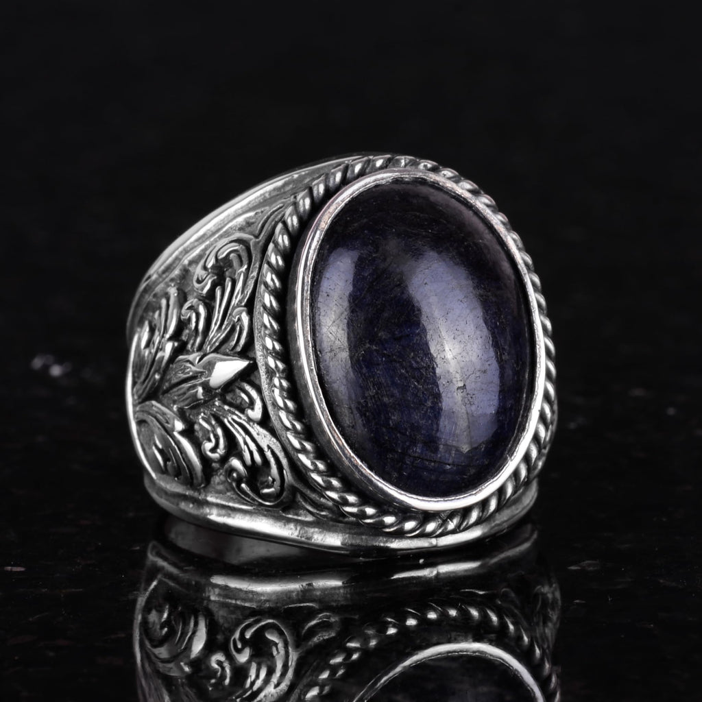 925 Sterling Silver Ring - Natural Stone Selection (Cabochon Sapphire) — 4