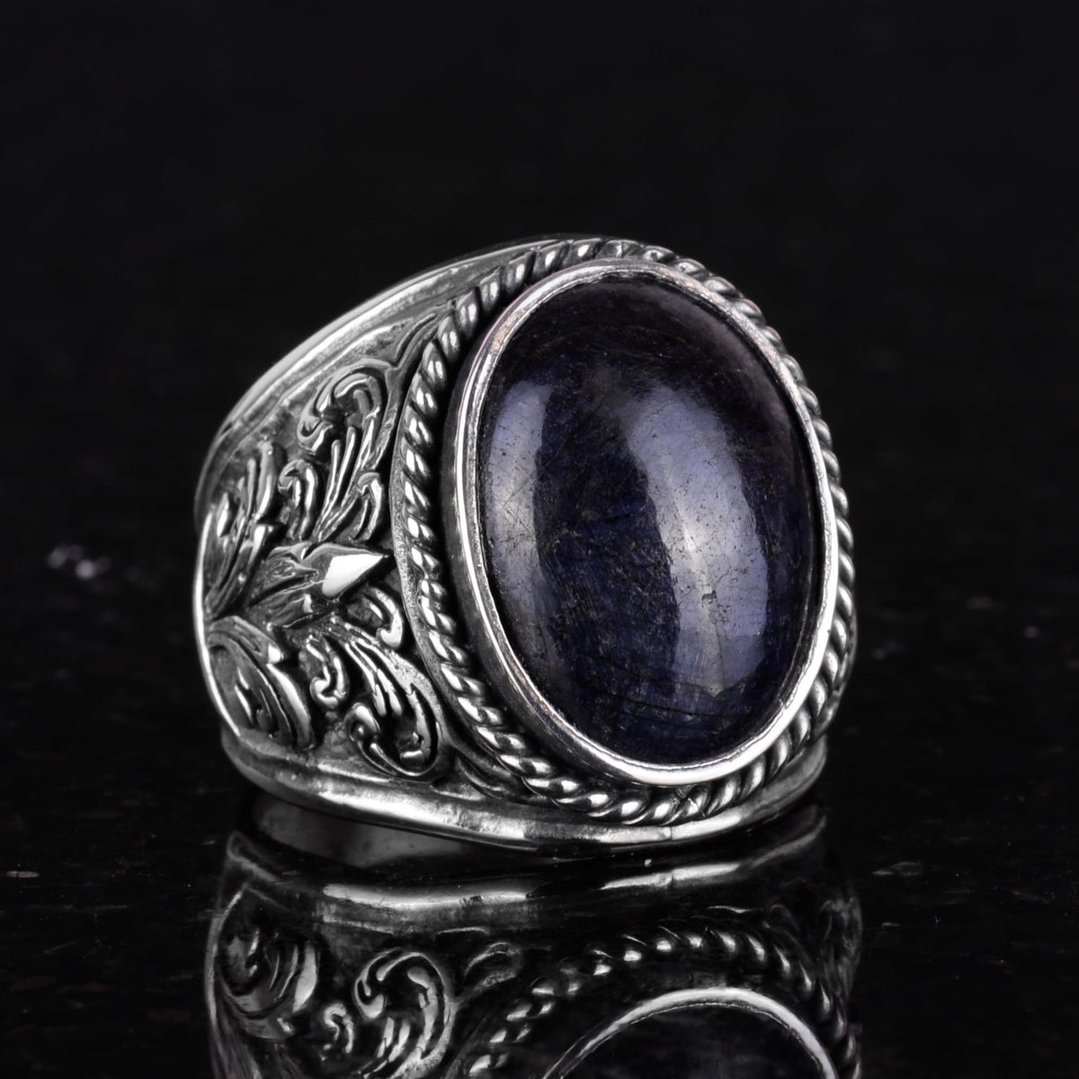 925 Sterling Silver Ring - Natural Stone Selection (Cabochon Sapphire) — 4
