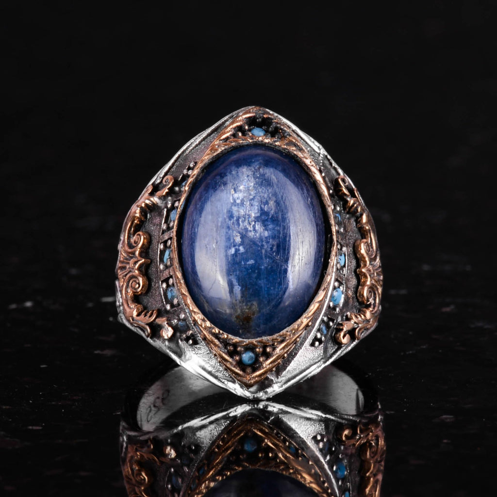 Natural Kyanite Ring, Handcrafted Silver Men's Ring — 4