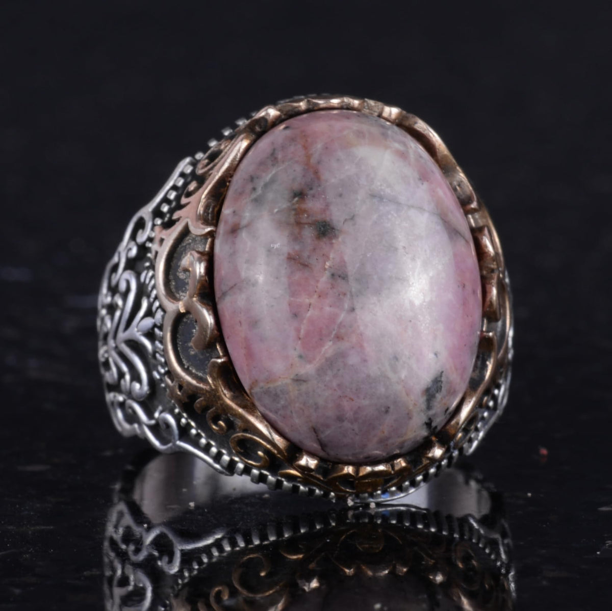 Natural Stone Handmade Ring - 925 Sterling Silver Ring (Rhodonite) — 5