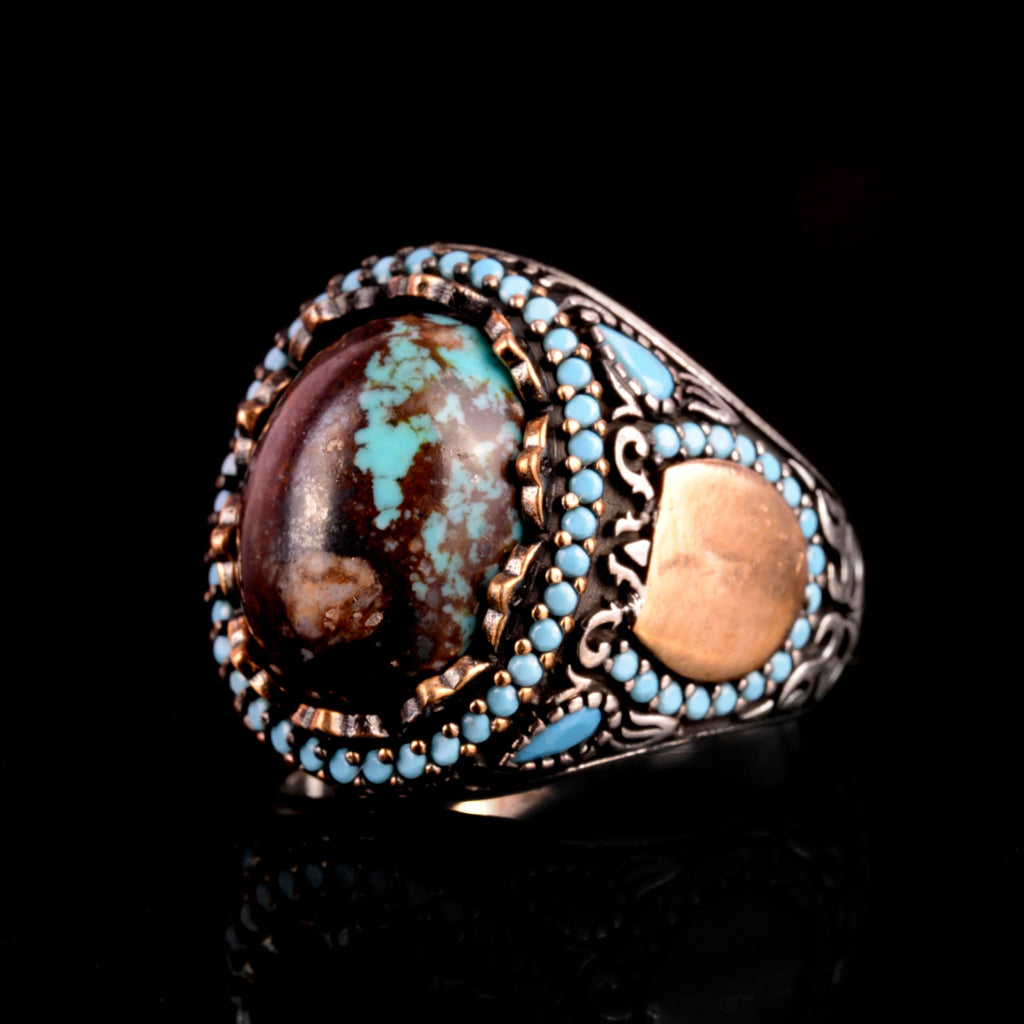 Natural Arizona Turquoise Stone Ring - Minimalist 925 Sterling Silver Men's Ring (Model-2) — 4