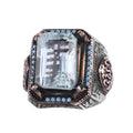 KAMBO Certified Aquamarine Stone Men's Ring - 925 Sterling Silver Ottoman Style Statement Ring - Handmade Blue Stone Islamic Jewelry
