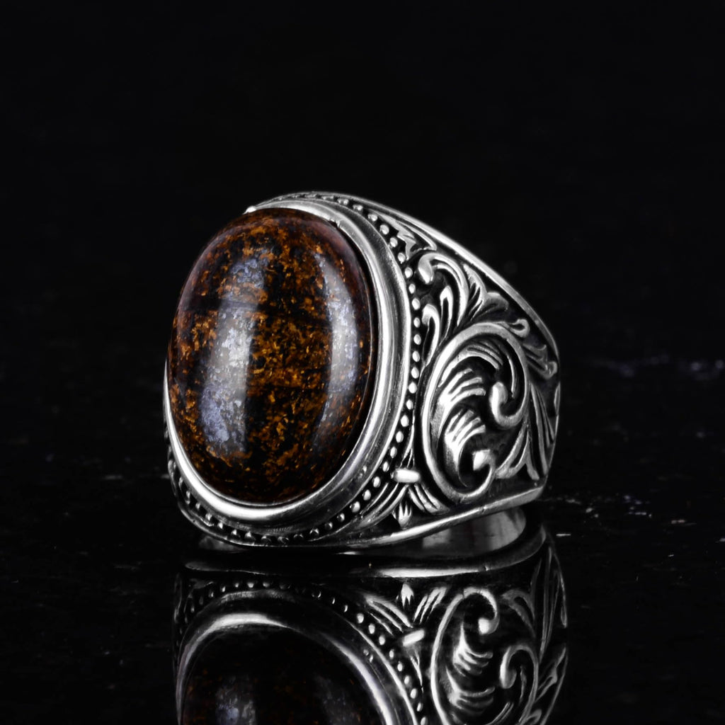 925 Sterling Silver Men's Ring, Handmade Bronzie Stone Ring — 5