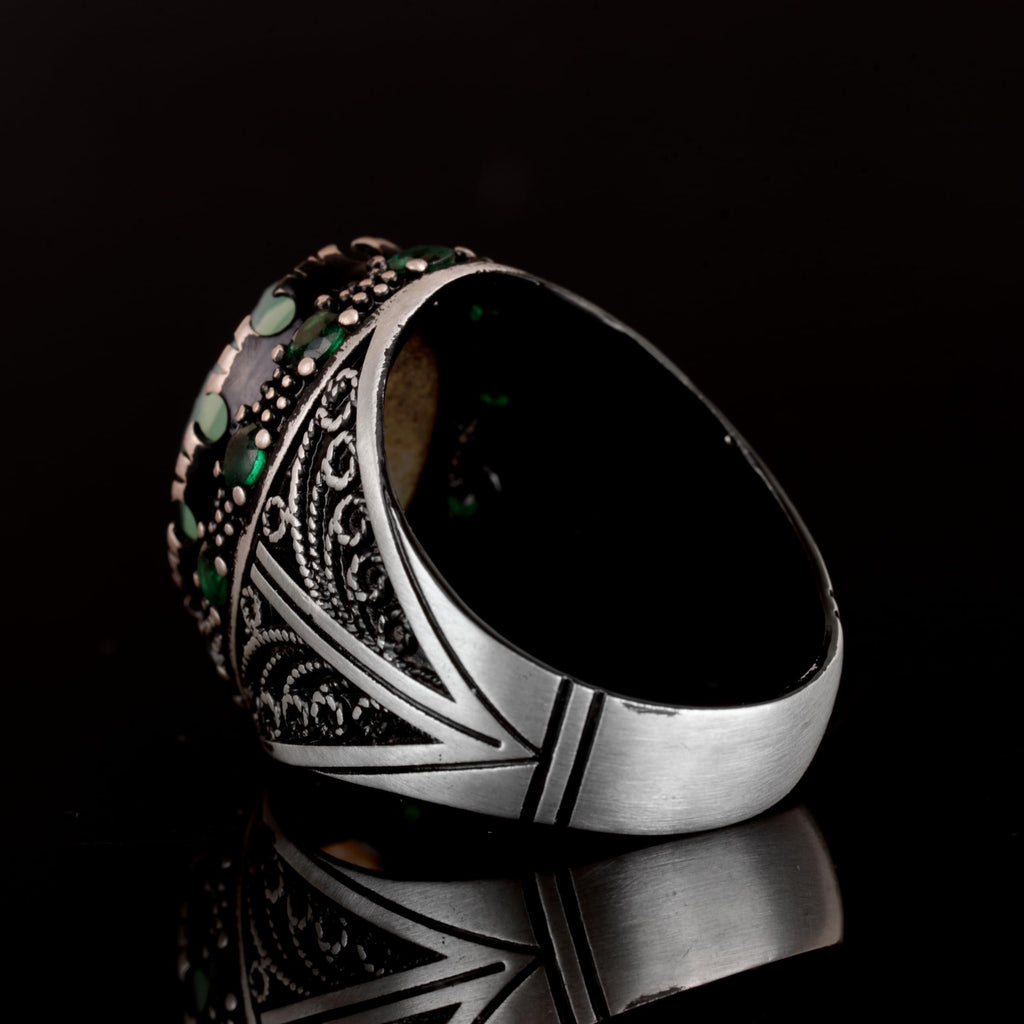 Crystal Druzy Quartz Stone Ring, 925 Sterling Silver Men's Ring (Model-2) — 7