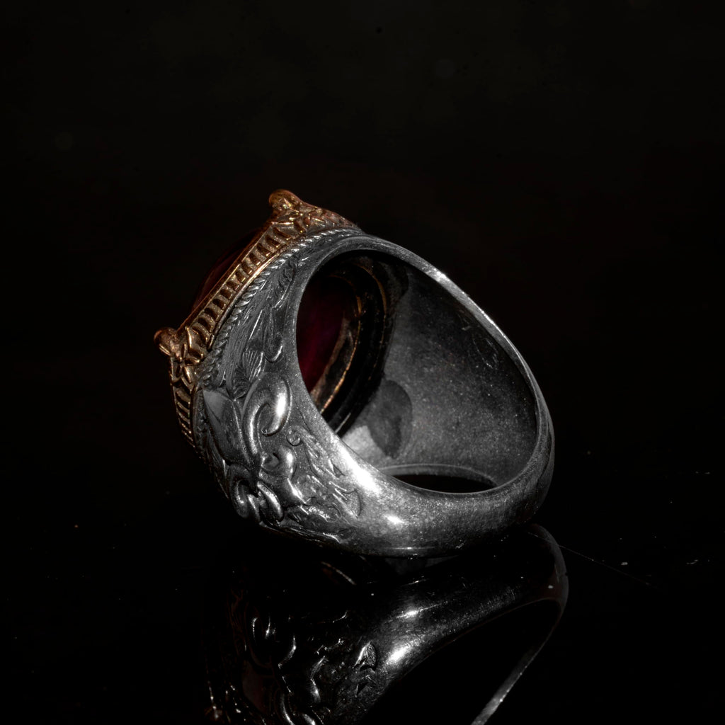925 Sterling Silver Men's Ring - Original Handmade Model with Star Ruby Stone — 7