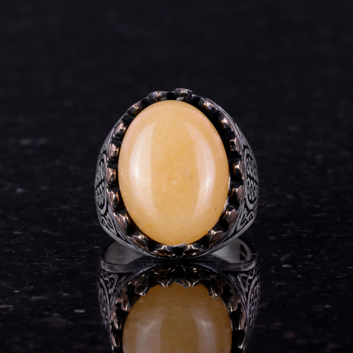 925 Sterling Silver Men's Ring - Yellow Agate Stone (Model-2) — 6