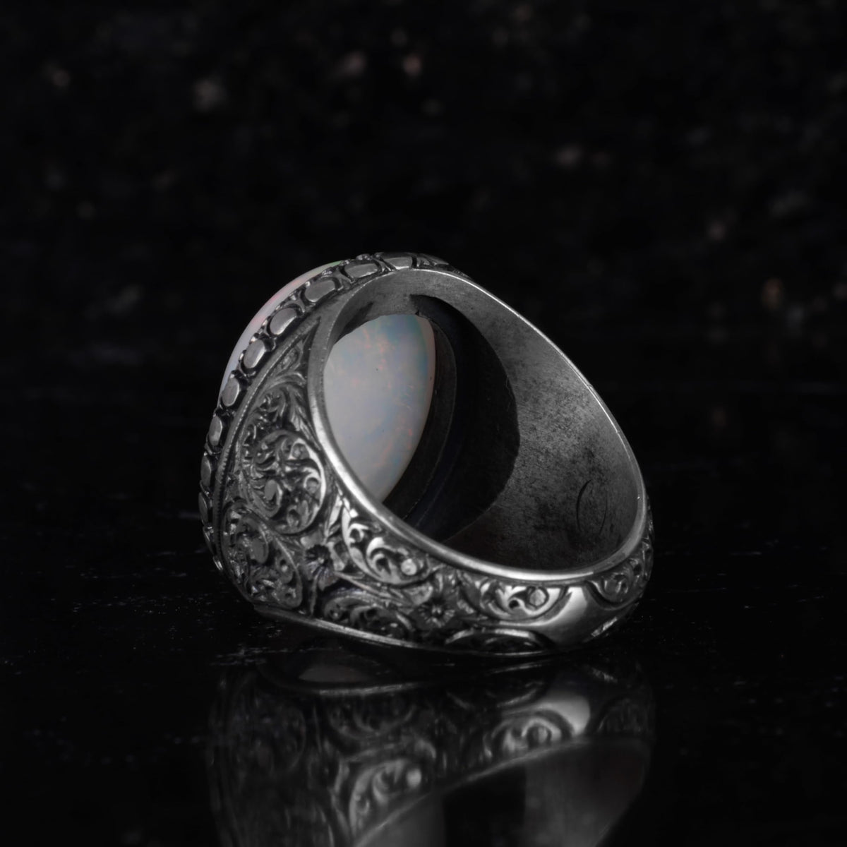 KAMBO Men's Natural Opal Stone Ring – 925 Sterling Silver Handmade Statement Ring – Large Oval Opal Ring for Men — 7