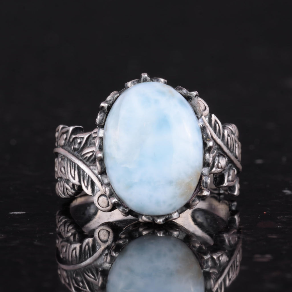 Silver Women's Ring with Natural Larimar Stone — 4