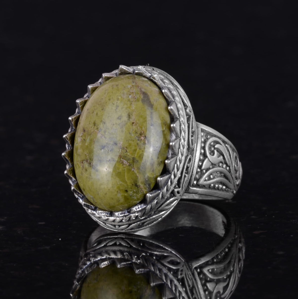 Handmade Unakite Stone Ring - 925 Sterling Silver Men's Ring — 3