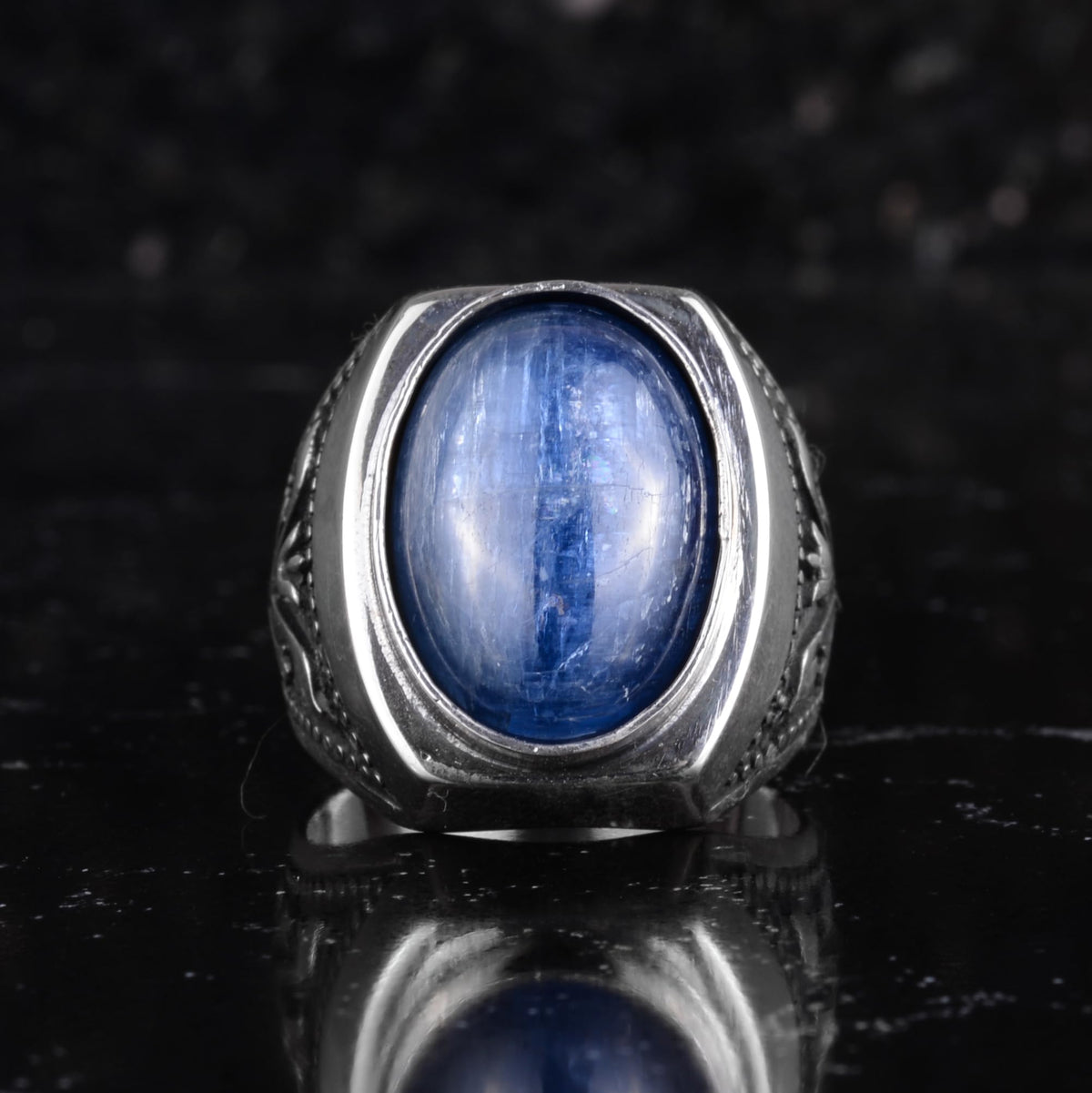 KAMBO Natural Kyanite Stone Men's Ring 925 Sterling Silver Handmade Blue Stone Statement Ring Vintage Design — 4