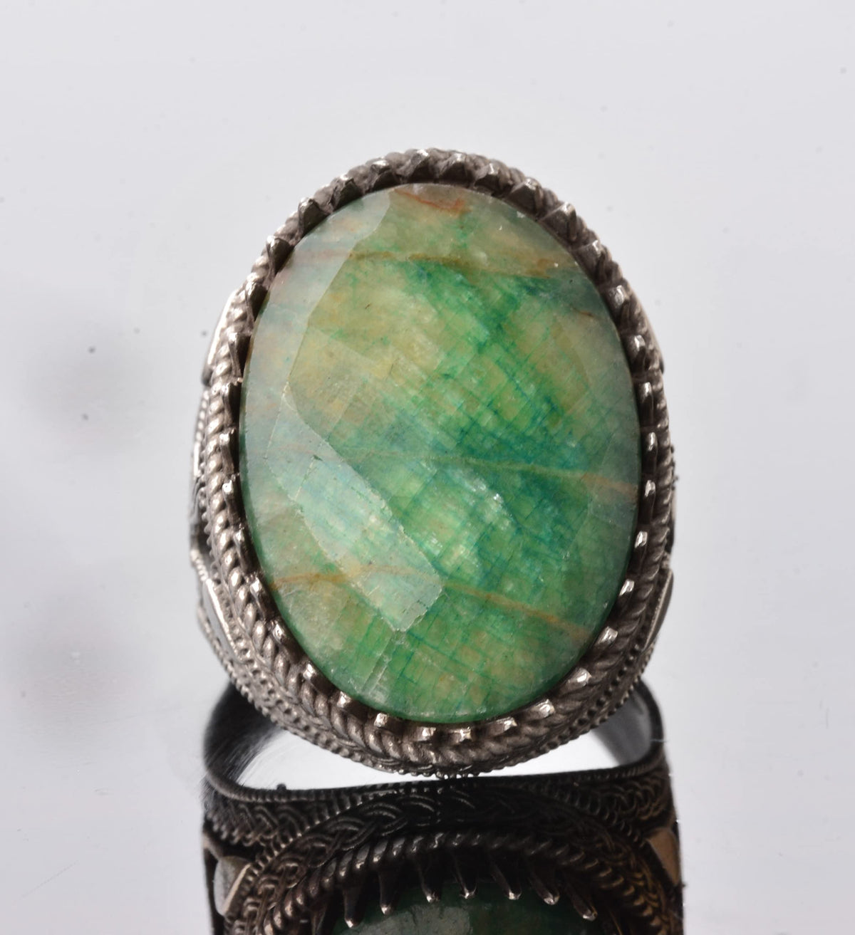 Handmade 925 Sterling Silver Men's Ring - Emerald Stone - Ottoman Design — 2