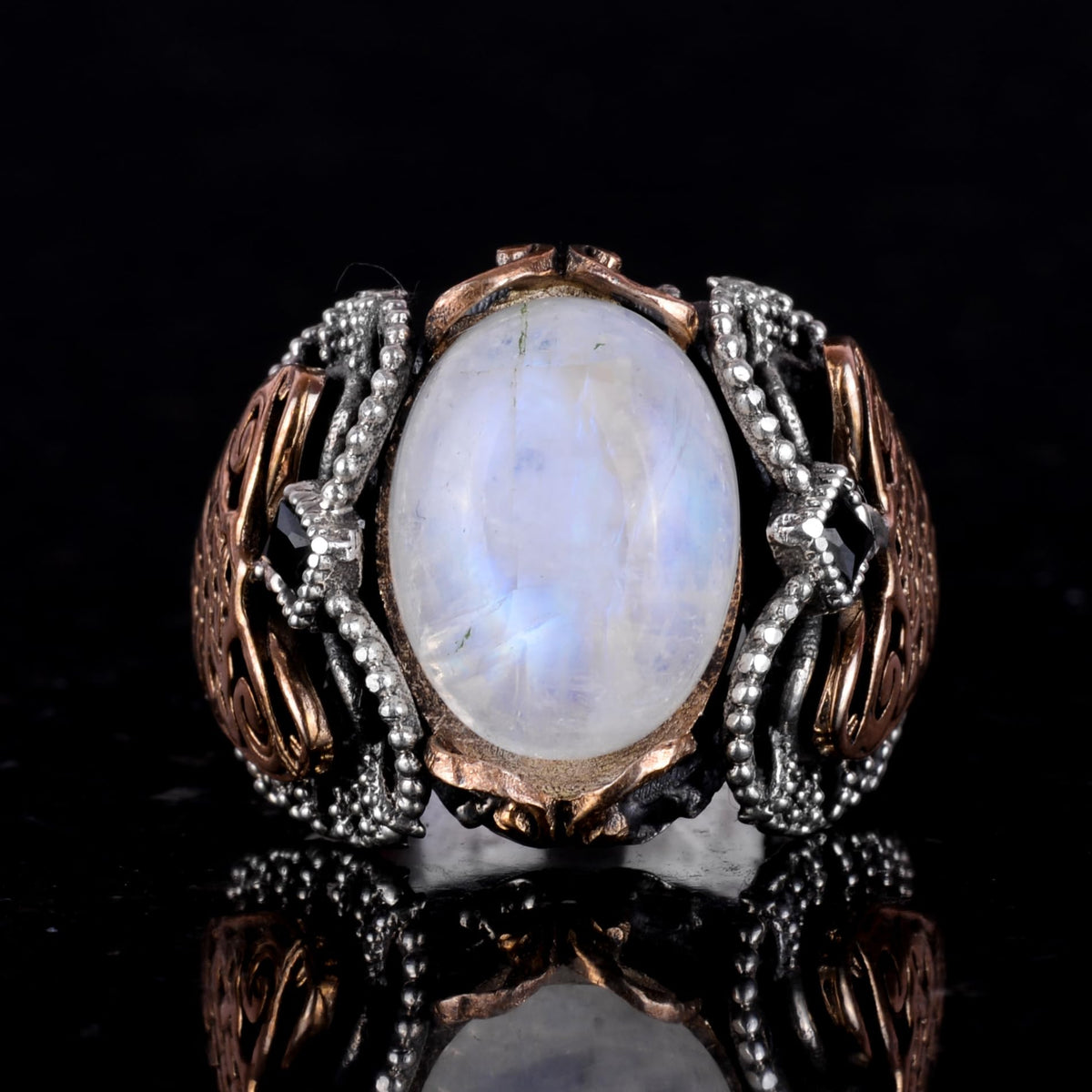 Natural Moonstone Gemstone Ring - 925 Sterling Silver Men's Ring — 2