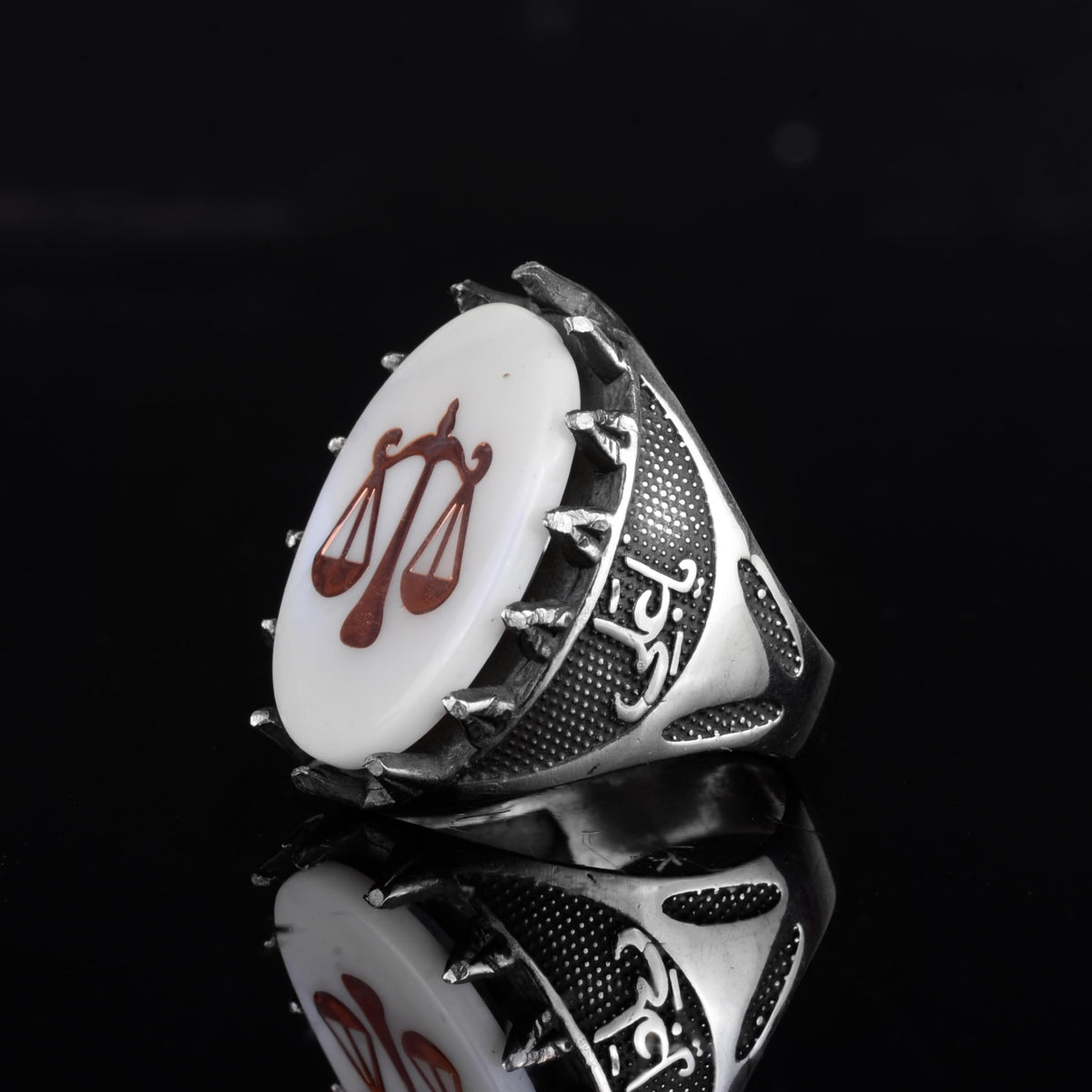 KAMBO 925 Sterling Silver Natural Pearl Men's Ring – Handmade Justice Scale Symbol Statement Ring — 5