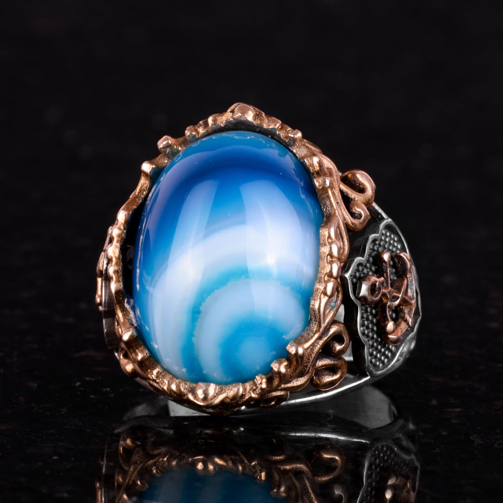 Natural Blue Agate Stone Ring (Model-2) — 4