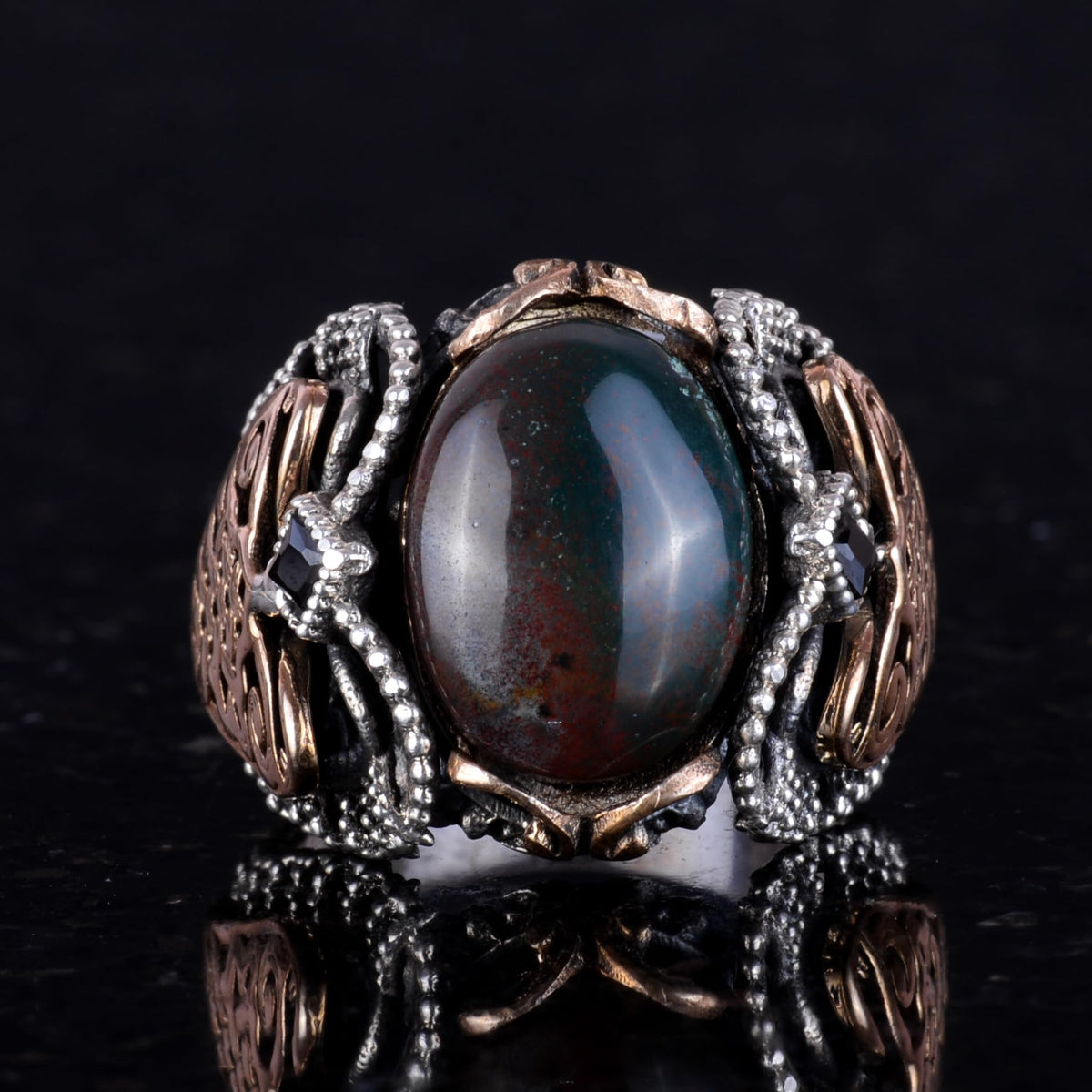 Green Bloodstone, 925 Sterling Silver Men's Ring — 2