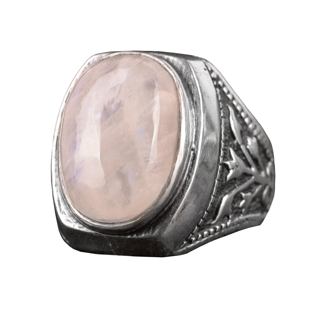 Falcon Jewelry Men's sterling silver ring, natural rainbow moonstone gemstone (Adjustable), White
