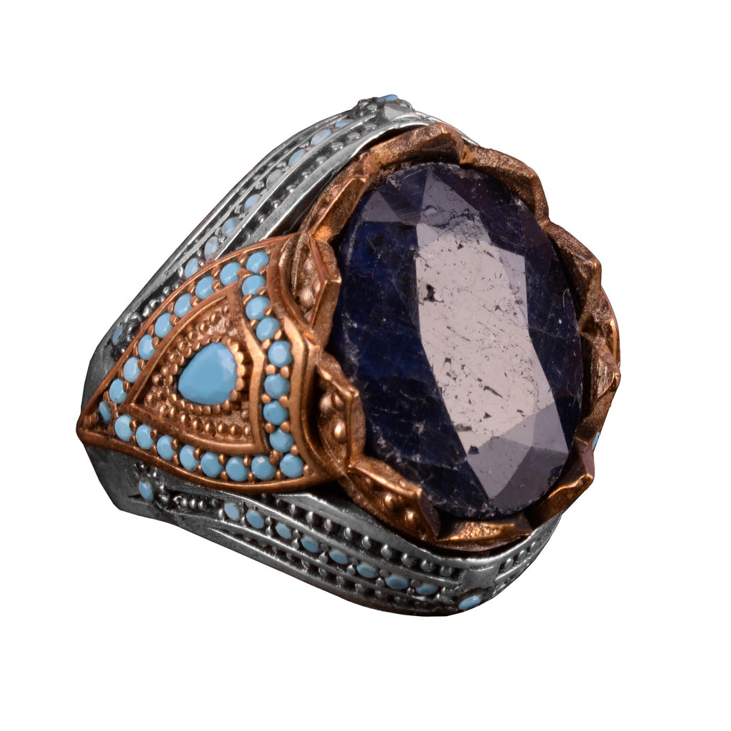 Natural Sapphire Stone Ring, 925 Sterling Silver Men's Ring (Model-2)