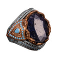 Natural Sapphire Stone Ring, 925 Sterling Silver Men's Ring (Model-2)