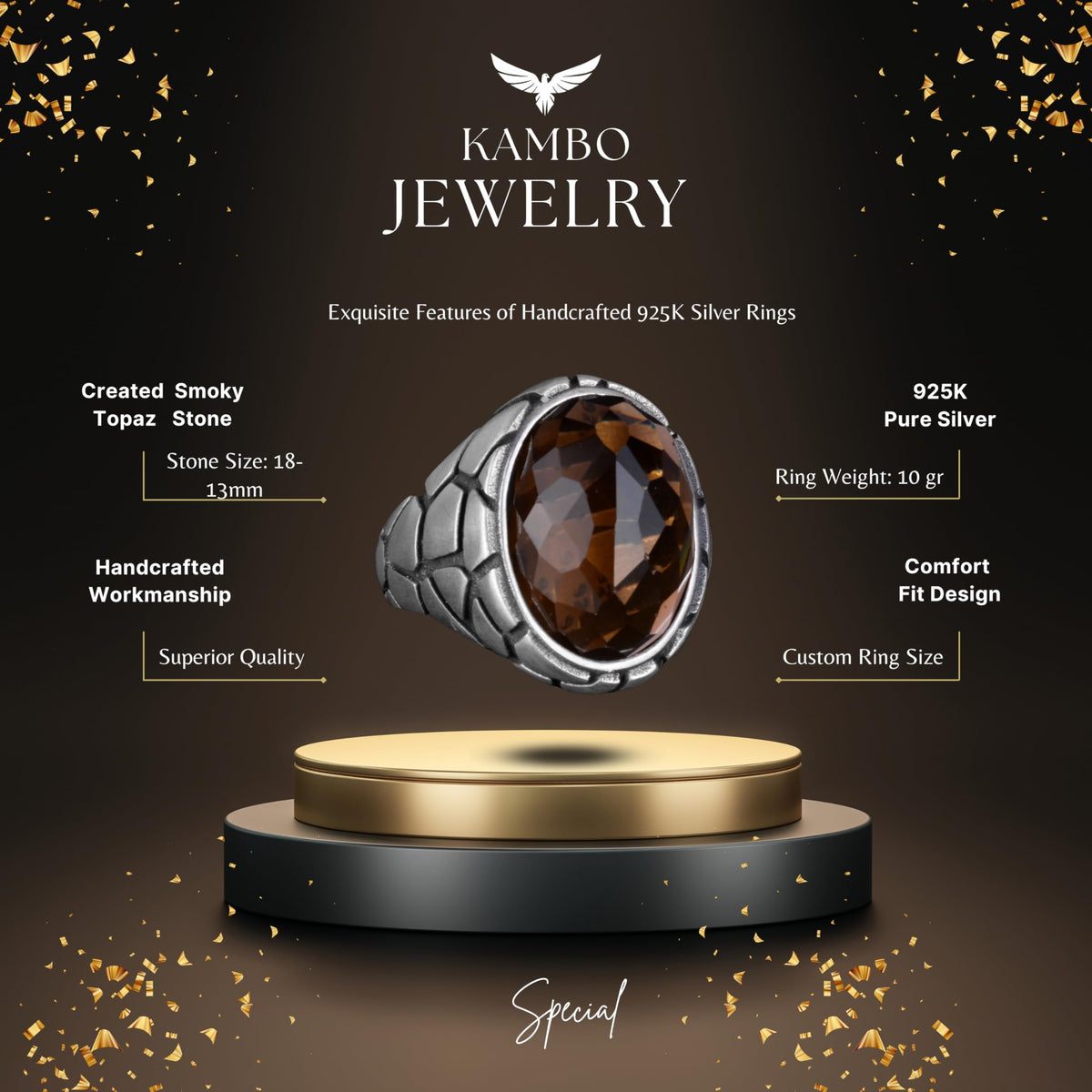 Luxury 925 Sterling Silver Ring - Smoky Quartz — 5