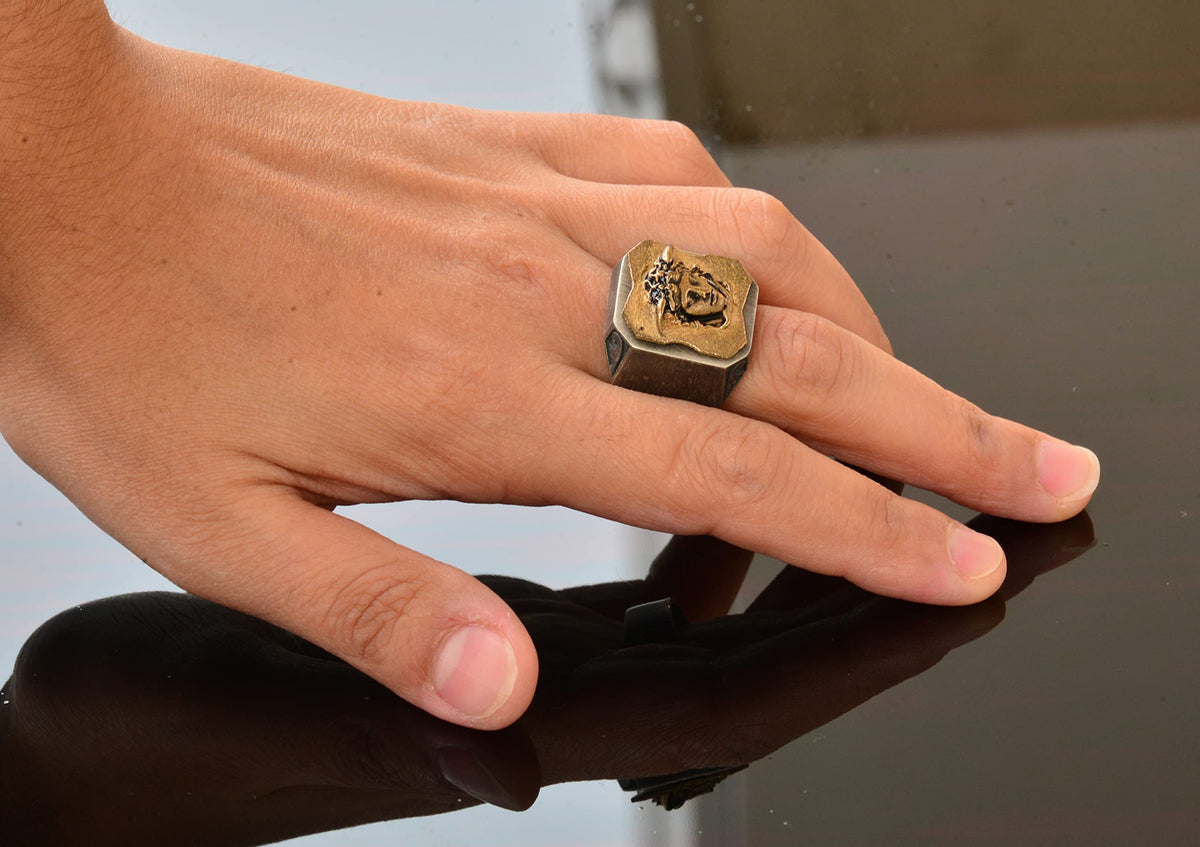 925K Silver Men's Ring - Seal Ring - Handmade Ring (Medusa) — 6