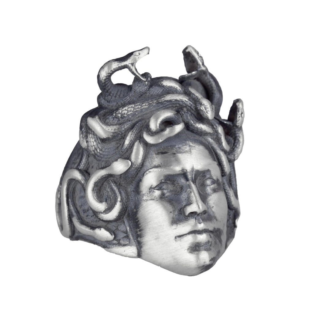Antique Silver Medusa Head Ring, Greek Mythology Men's Ring, 925 Sterling Silver Ring (Customizable)