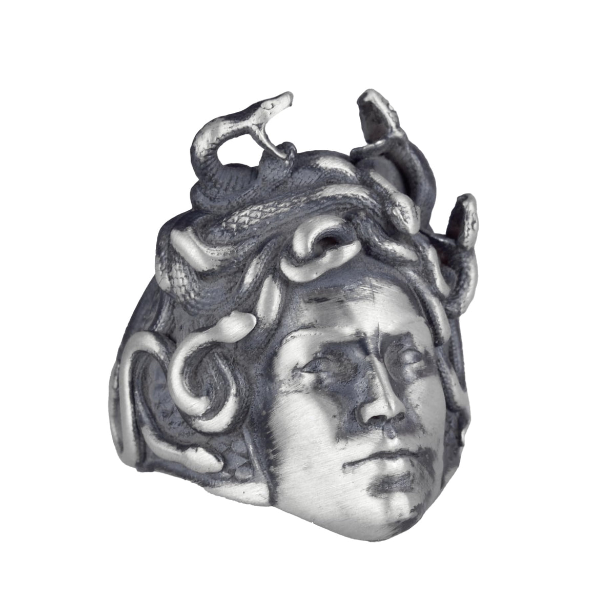 Antique Silver Medusa Head Ring, Greek Mythology Men's Ring, 925 Sterling Silver Ring (Customizable)