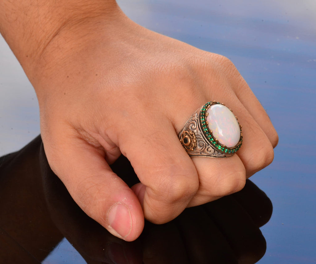 Natural Australian Opal Stone Ring, 7.55 Carats, 925 Sterling Silver Ring — 7