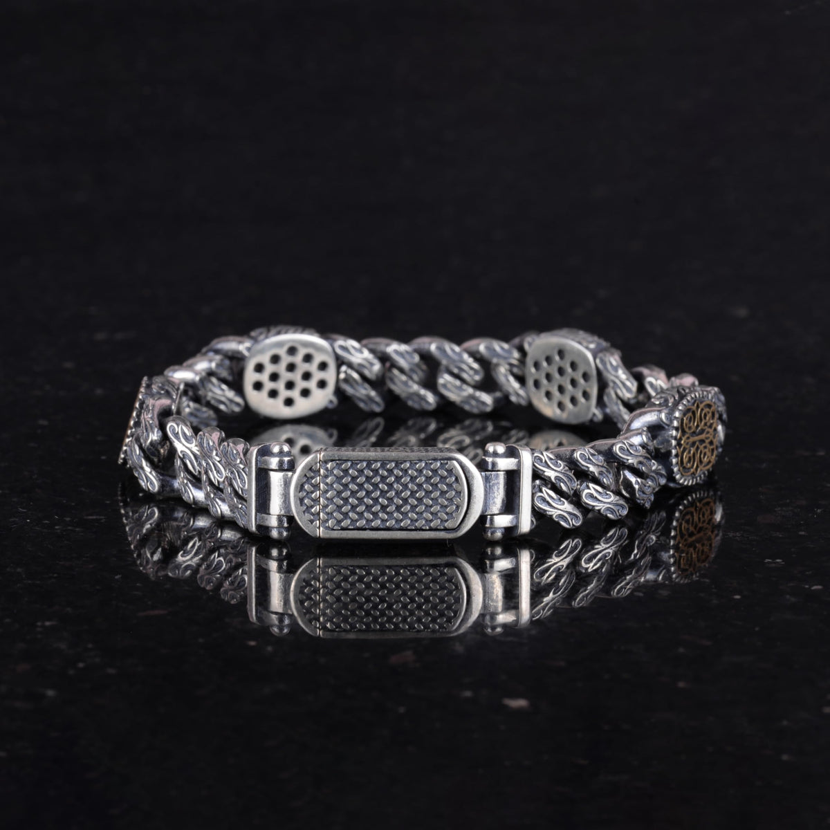 925 Sterling Silver Men's Bracelet, Vintage Lace Design, Handmade Chain Bracelet — 5