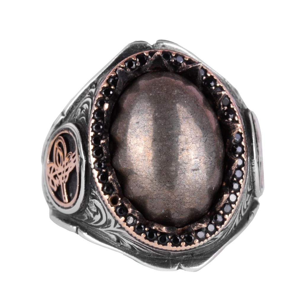925 Sterling Silver Men's Ring - Natural Stone Handmade Elegance (Pyrite Stone)