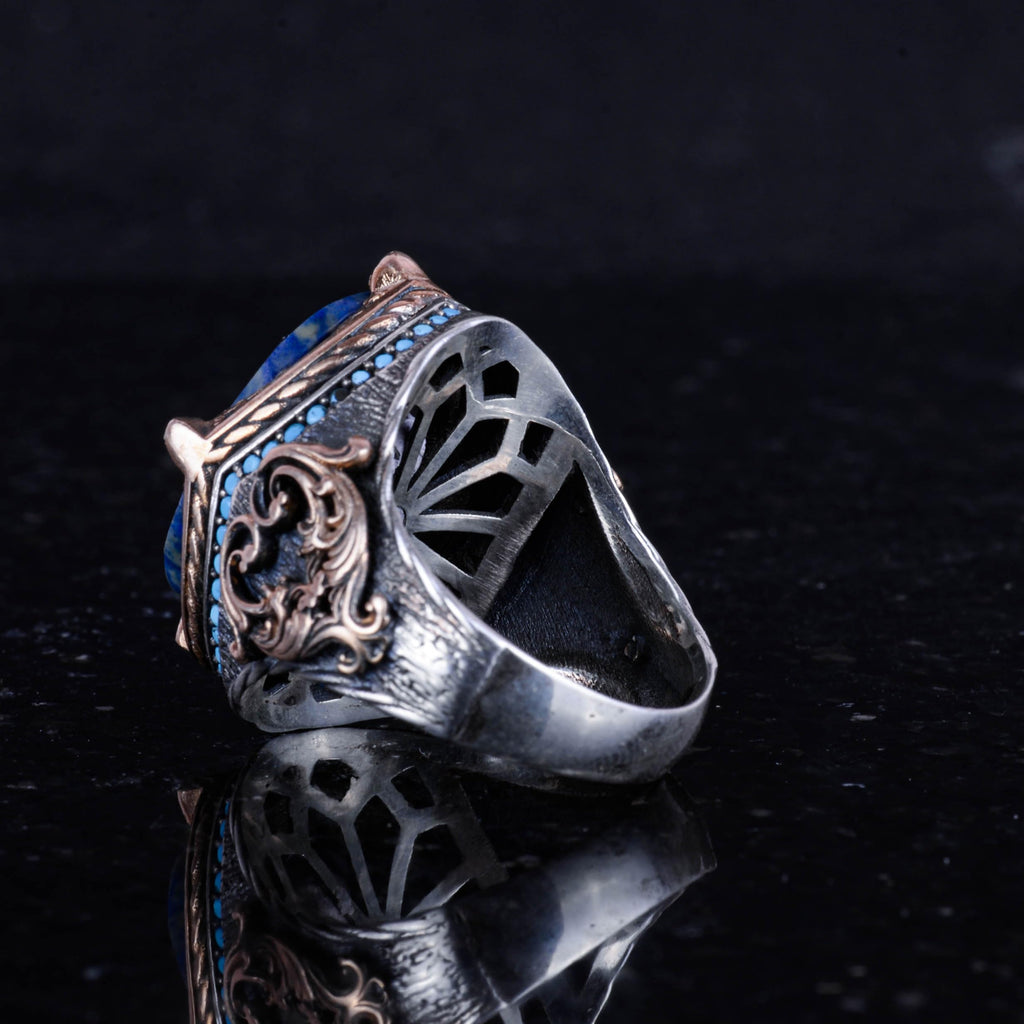 925 Sterling Silver Ring with Natural Sodalite Stone, Handmade Men's Expression Ring, Vintage Design — 7