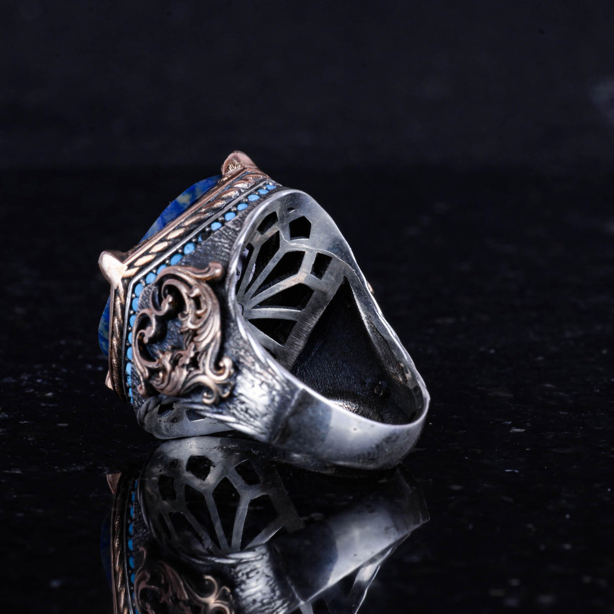 925 Sterling Silver Ring with Natural Sodalite Stone, Handmade Men's Expression Ring, Vintage Design — 7
