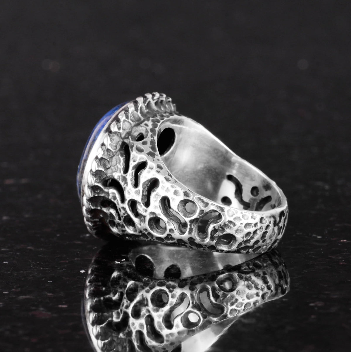 Natural Stone Ring - 925 Sterling Silver Men's Ring with Lapis Lazuli — 6