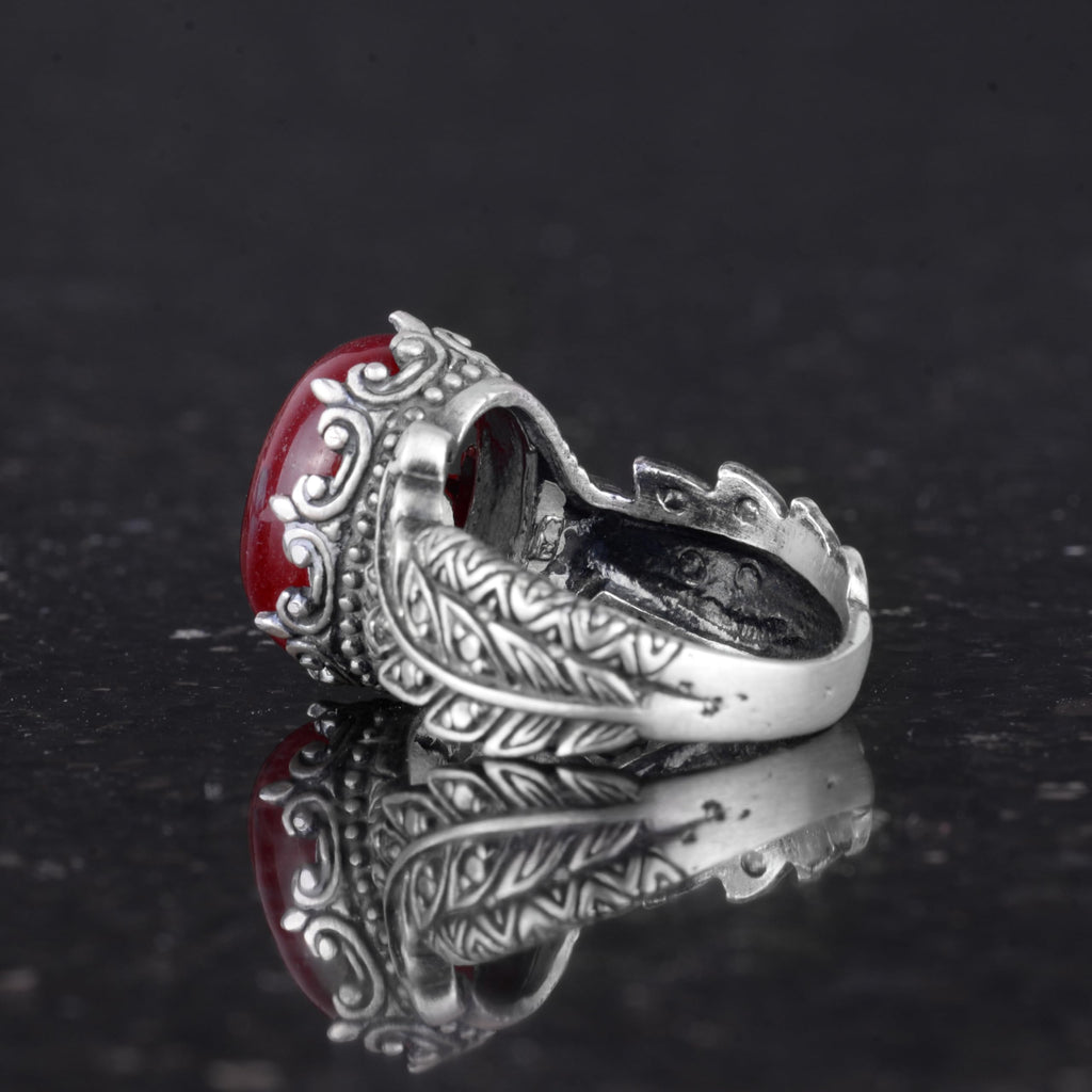 Natural Cabochon Ruby Stone Silver Women's Ring — 6