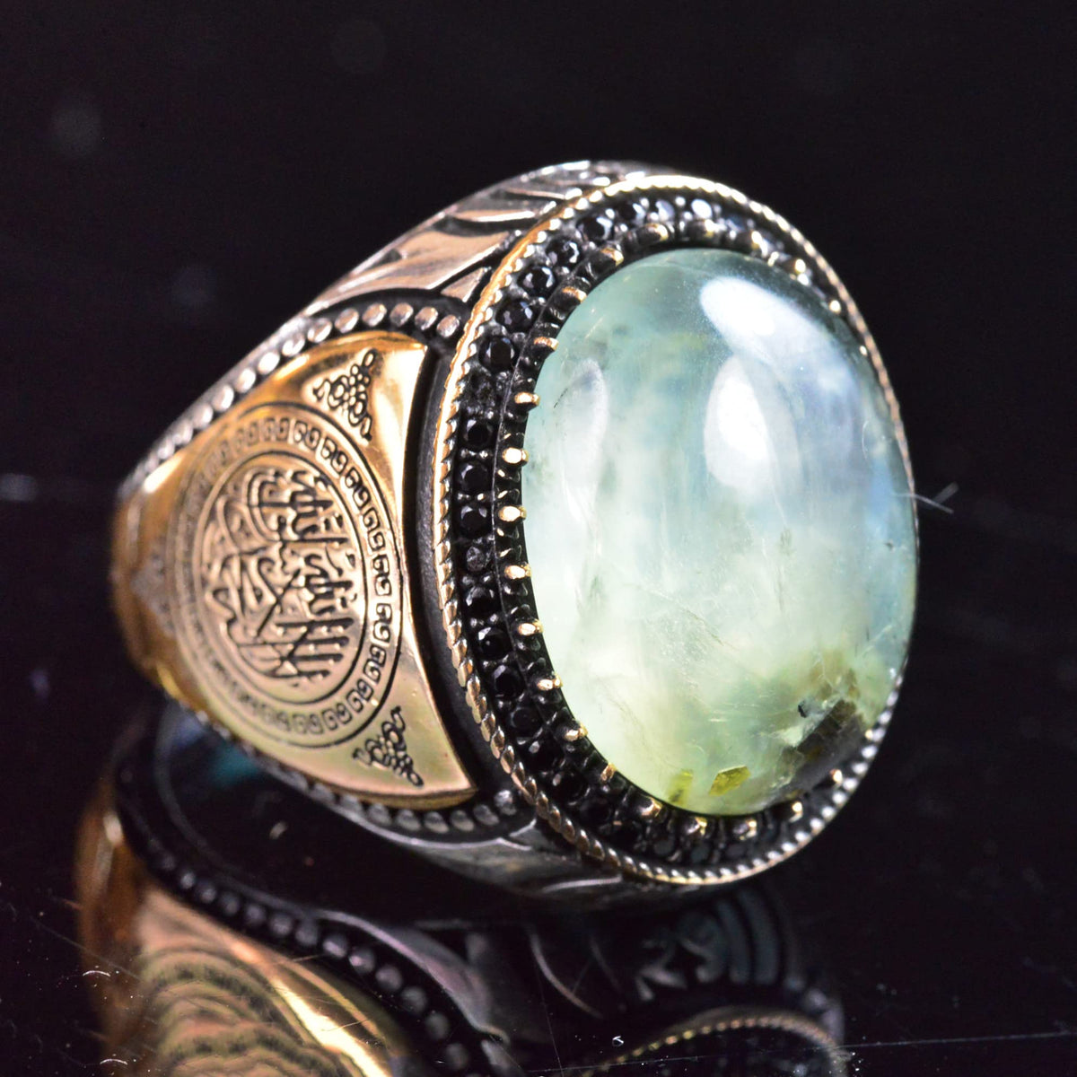 Natural Jade Prehnite Stone Ring - 925 Sterling Silver — 4