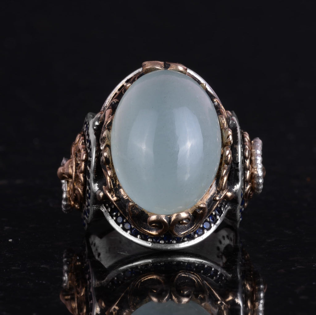 Handcrafted Lion Cabochon Aquamarine Stone Ring — 4
