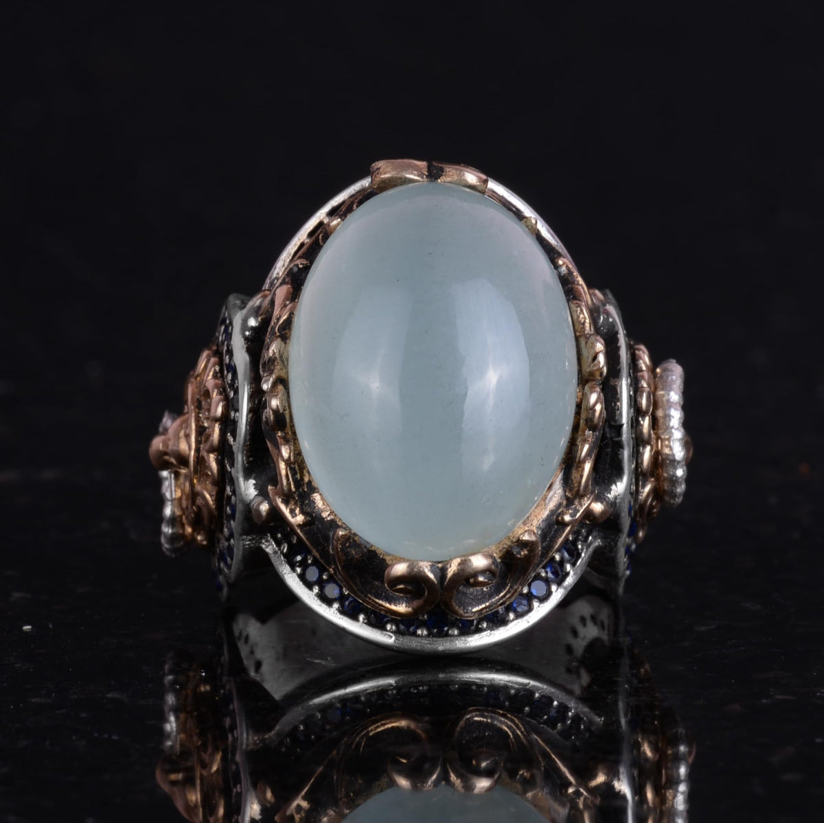 Handcrafted Lion Cabochon Aquamarine Stone Ring — 4