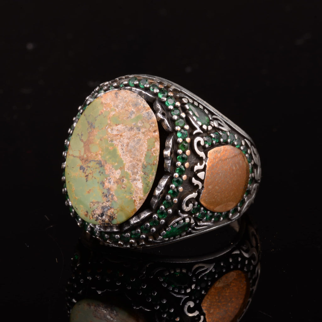 Natural Arizona Turquoise Stone Ring, Minimalist, 925 Sterling Silver Men's Ring — 5