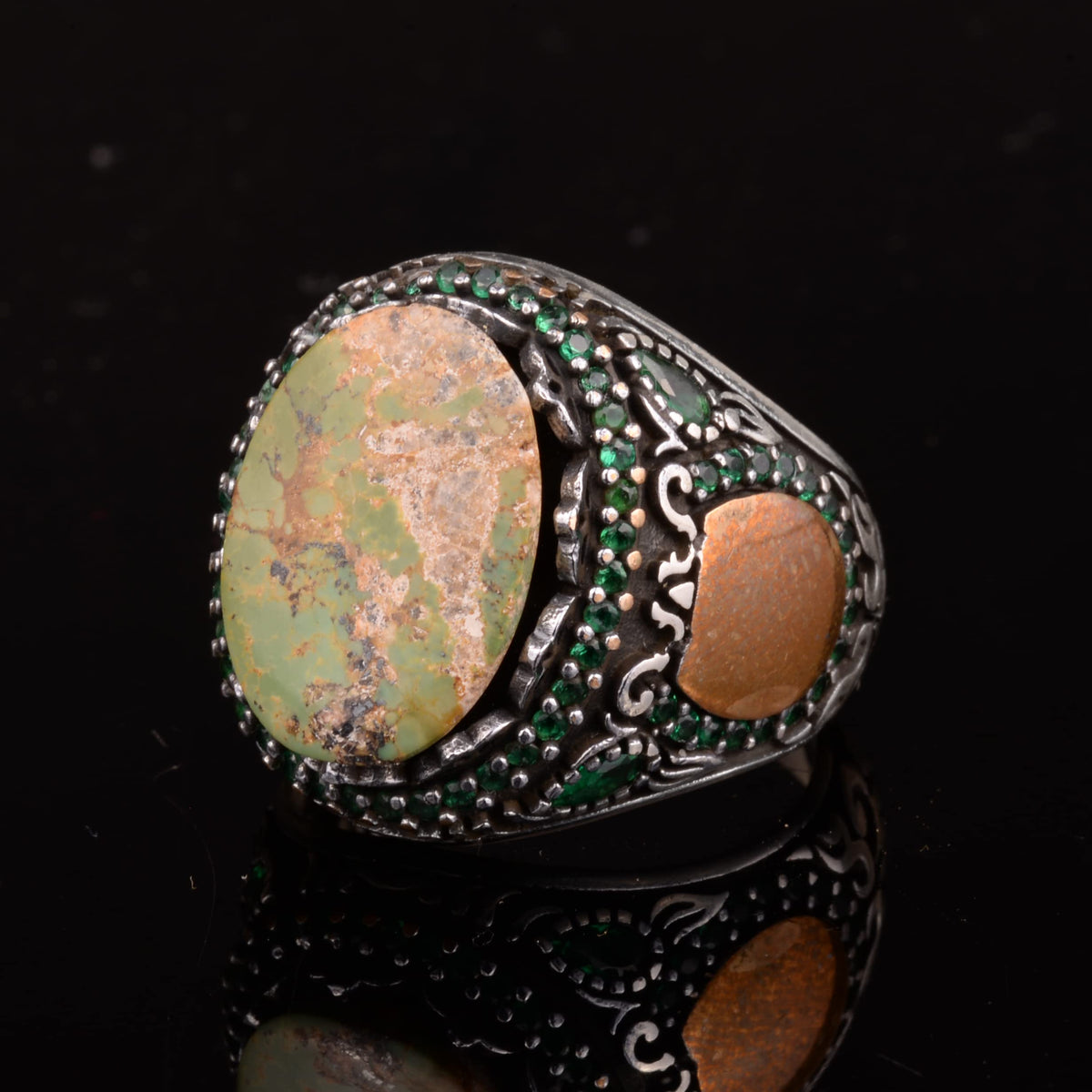 Natural Arizona Turquoise Stone Ring, Minimalist, 925 Sterling Silver Men's Ring — 5