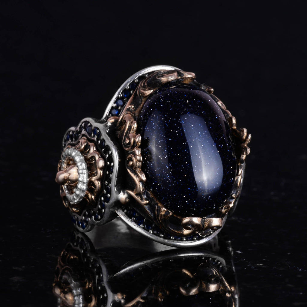 Animal Figure Silver Ring, Blue Sun Stone Ring, 925 Sterling Silver Men's Ring, Elegant Handcrafted Silver Ring — 4