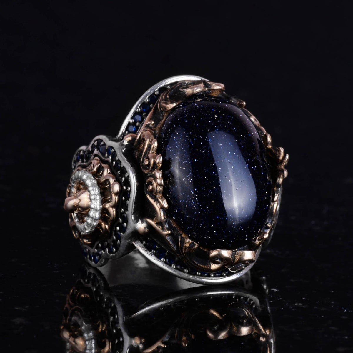 Animal Figure Silver Ring, Blue Sun Stone Ring, 925 Sterling Silver Men's Ring, Elegant Handcrafted Silver Ring — 4