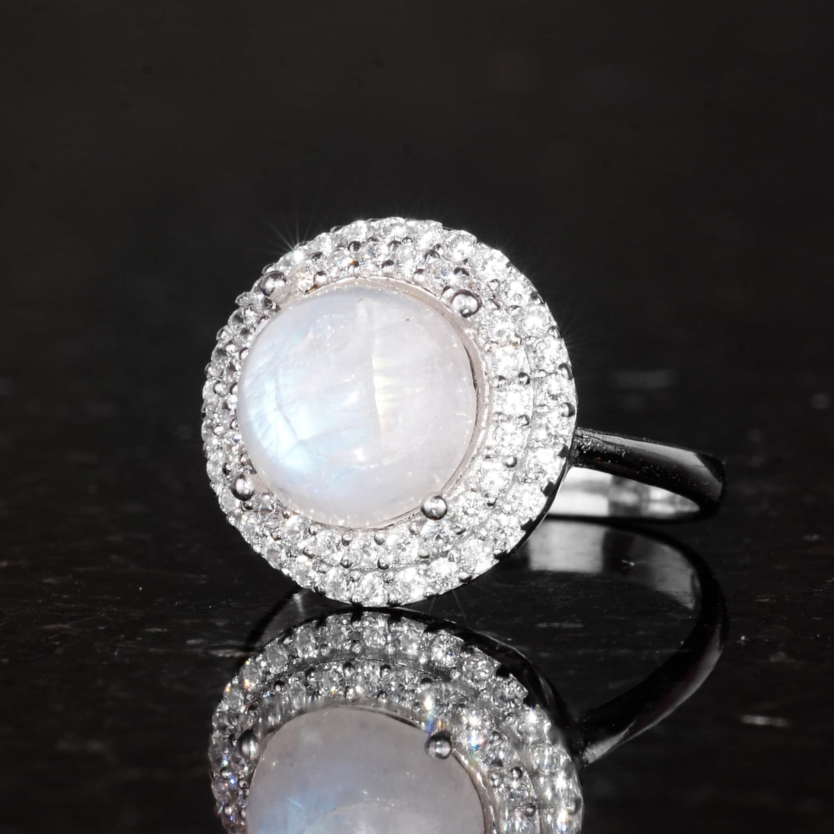 Natural Moonstone Women's Ring - 925 Sterling Silver — 5