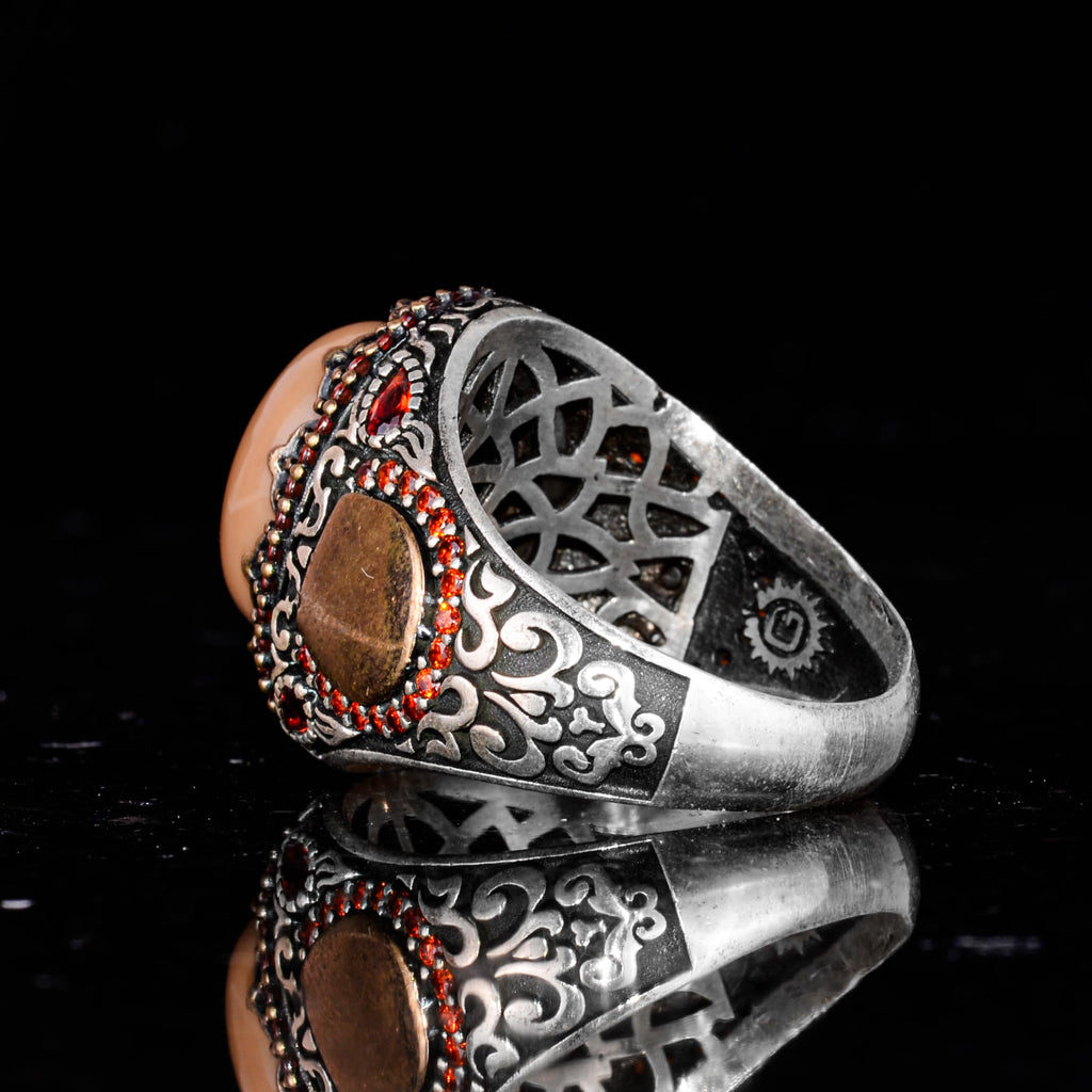 925 Sterling Silver Ring - Handmade Sultan Pattern with Natural Opal Stone — 7