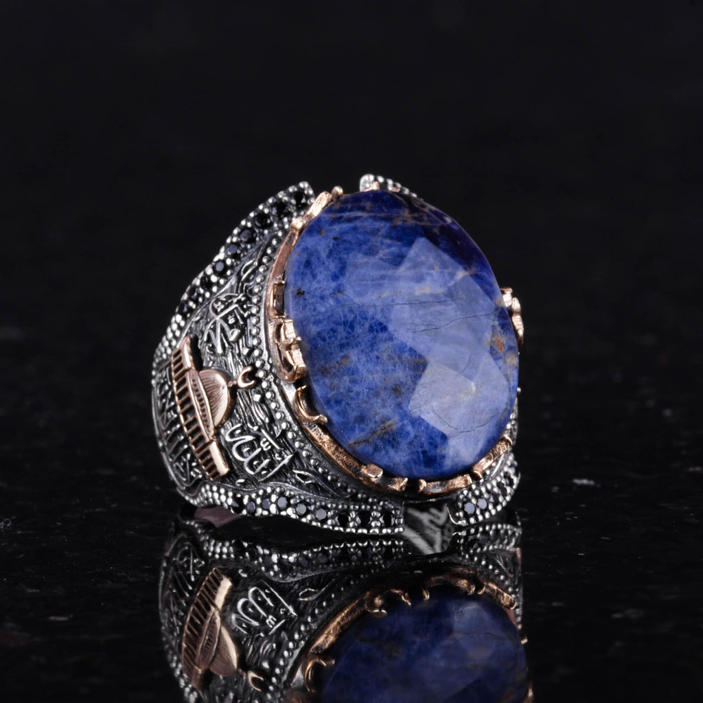 Kaaba Silver Ring, Natural Sodalite Stone Ring — 4