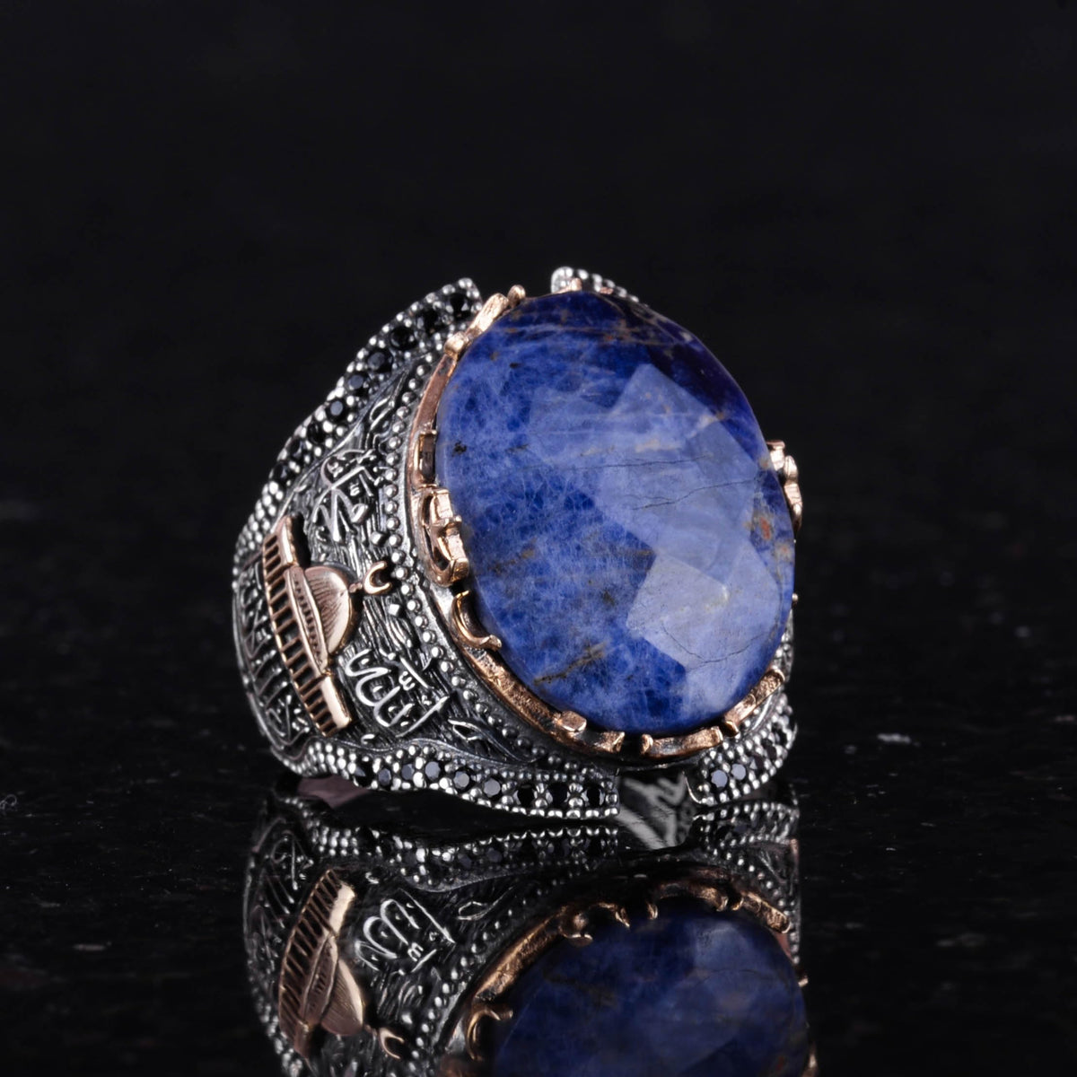 Kaaba Silver Ring, Natural Sodalite Stone Ring — 4