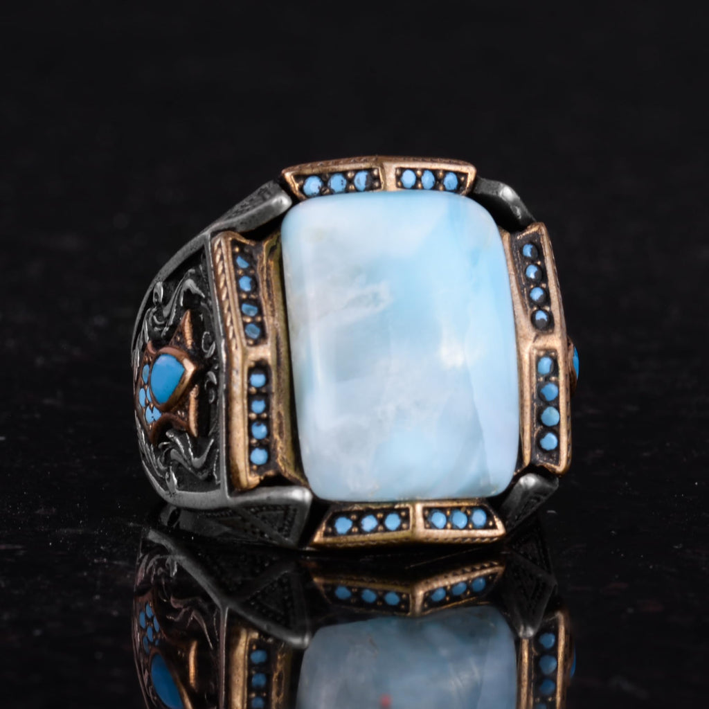 Natural Larimar Stone Handmade Ring - 925 Sterling Silver (Model-2) — 5