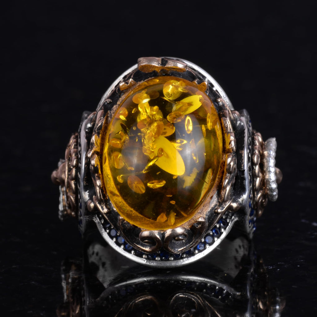 Honey Amber Artificial Stone Ring | Stylish Handcrafted 925 Sterling Silver Men's Ring — 4