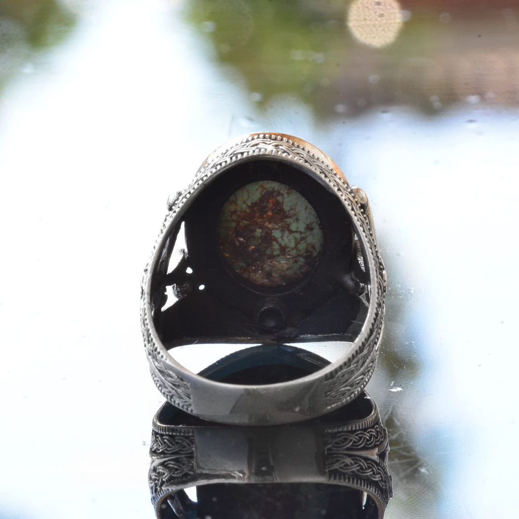 Natural Stone Men's Ring - Sword Ring - 925 Sterling Silver (Turquoise) — 7